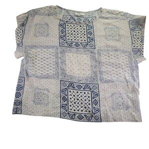 Madewell Blue & White Kyoto  Patchwork Paisley Design 100% Silk Blouse Size M